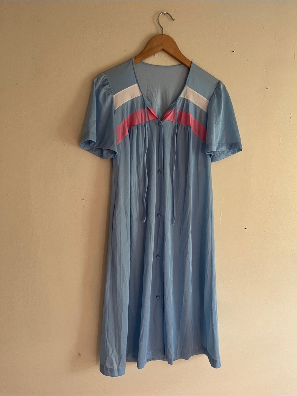 Light Blue Midi Dress with Pink & White Chevron Trim
